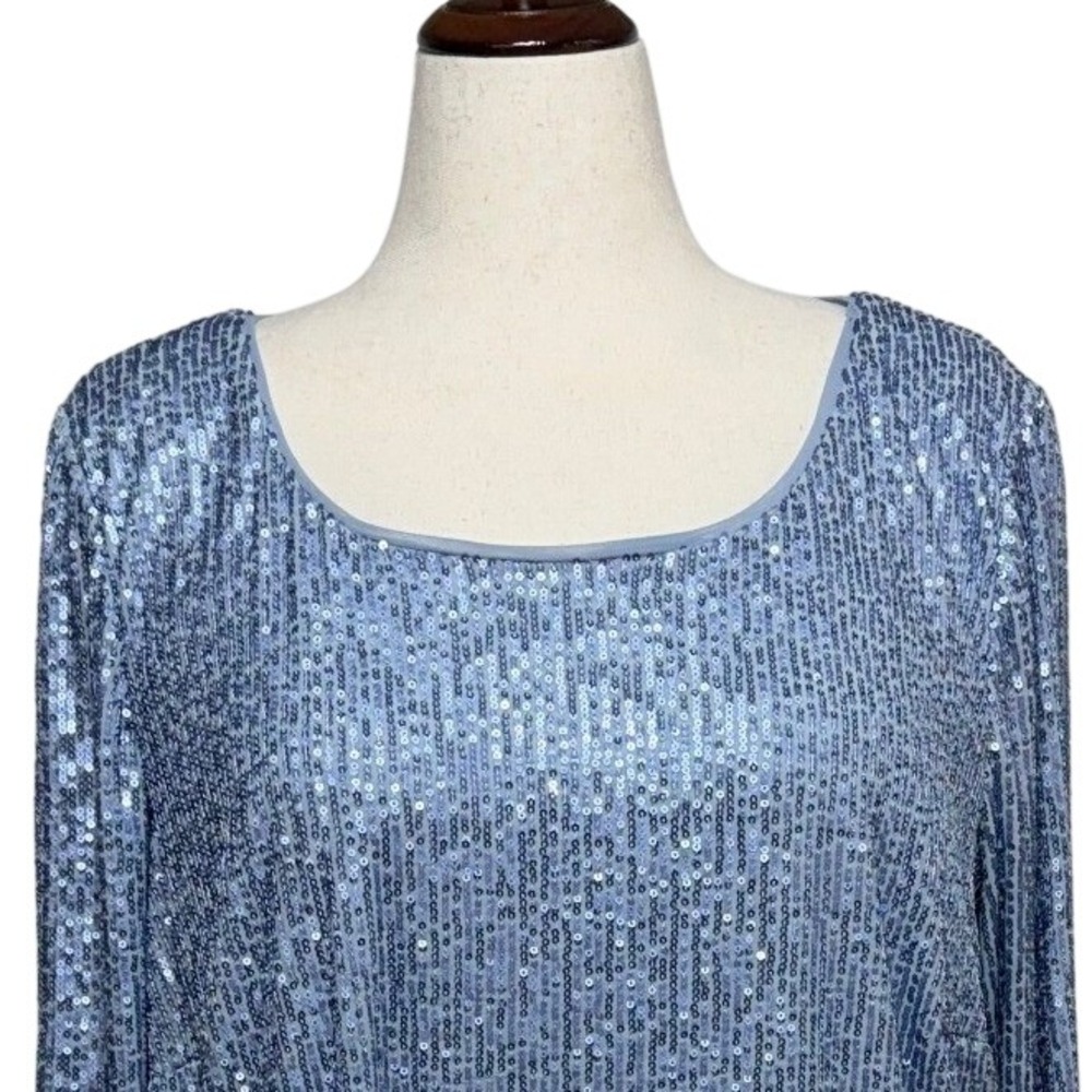 Alex Evenings Top Womens 2X Blue Sequins 3/4 Sleeve Pullover Stretch Party Glam - Picture 2 of 10